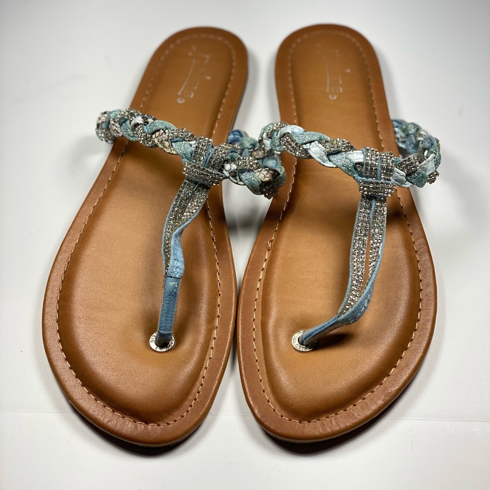 Palms Rhinestone Blue Jeweled Gemstone Women’s Flip Flops - Picture 2 of 5